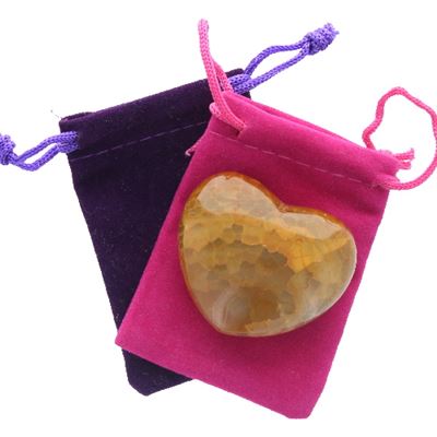 Fire Agate Heart Large in Pouch